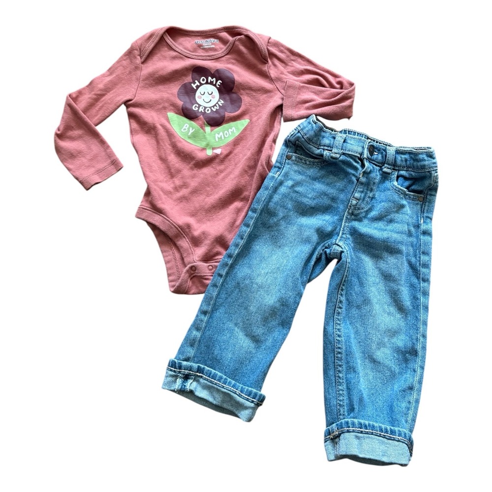Old Navy Bodysuit Wonder Nation Jeans Set Kids 18-24M Pink Blue Flower Graphic